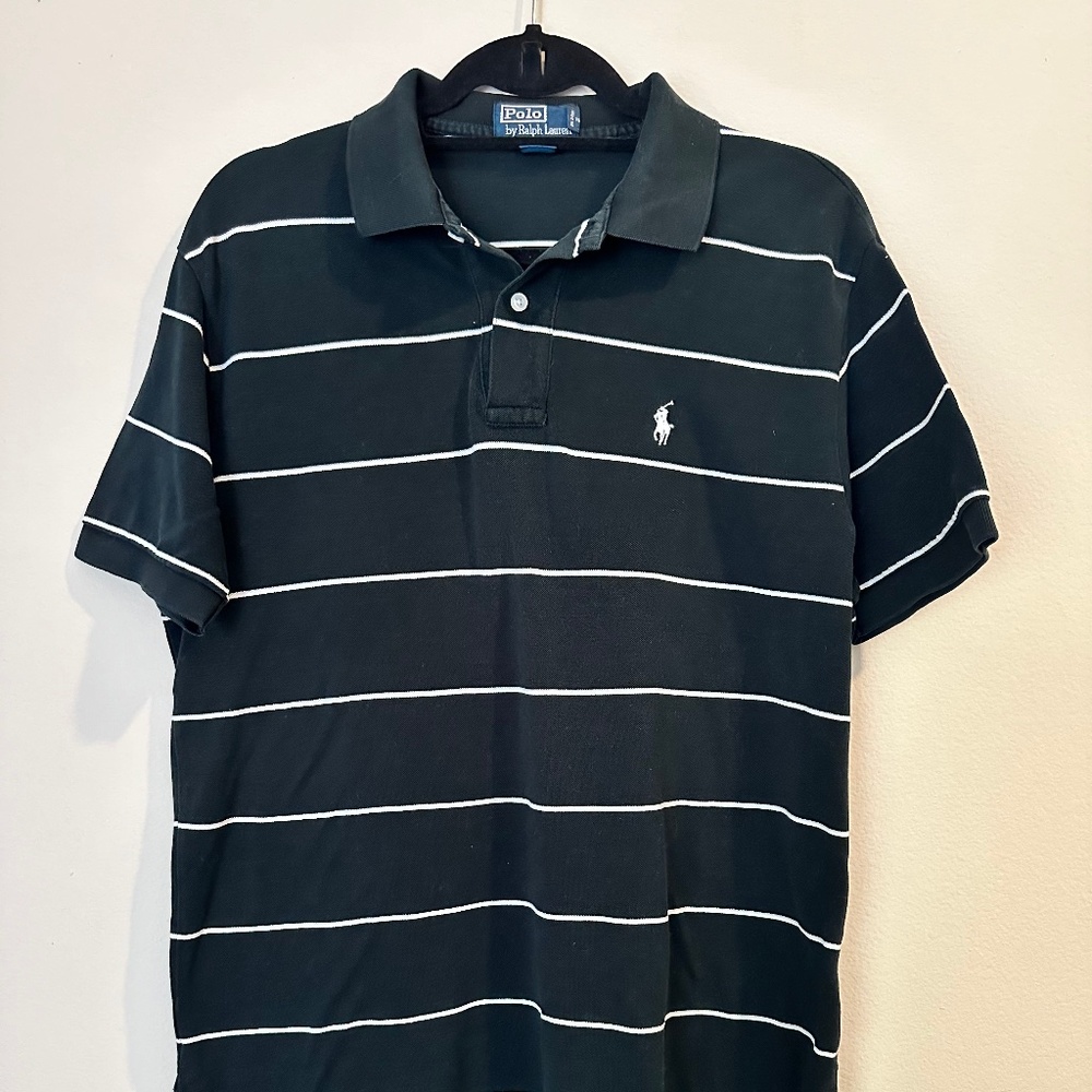 Men's Large Polo Ralph Lauren Black white stripes Good Condition